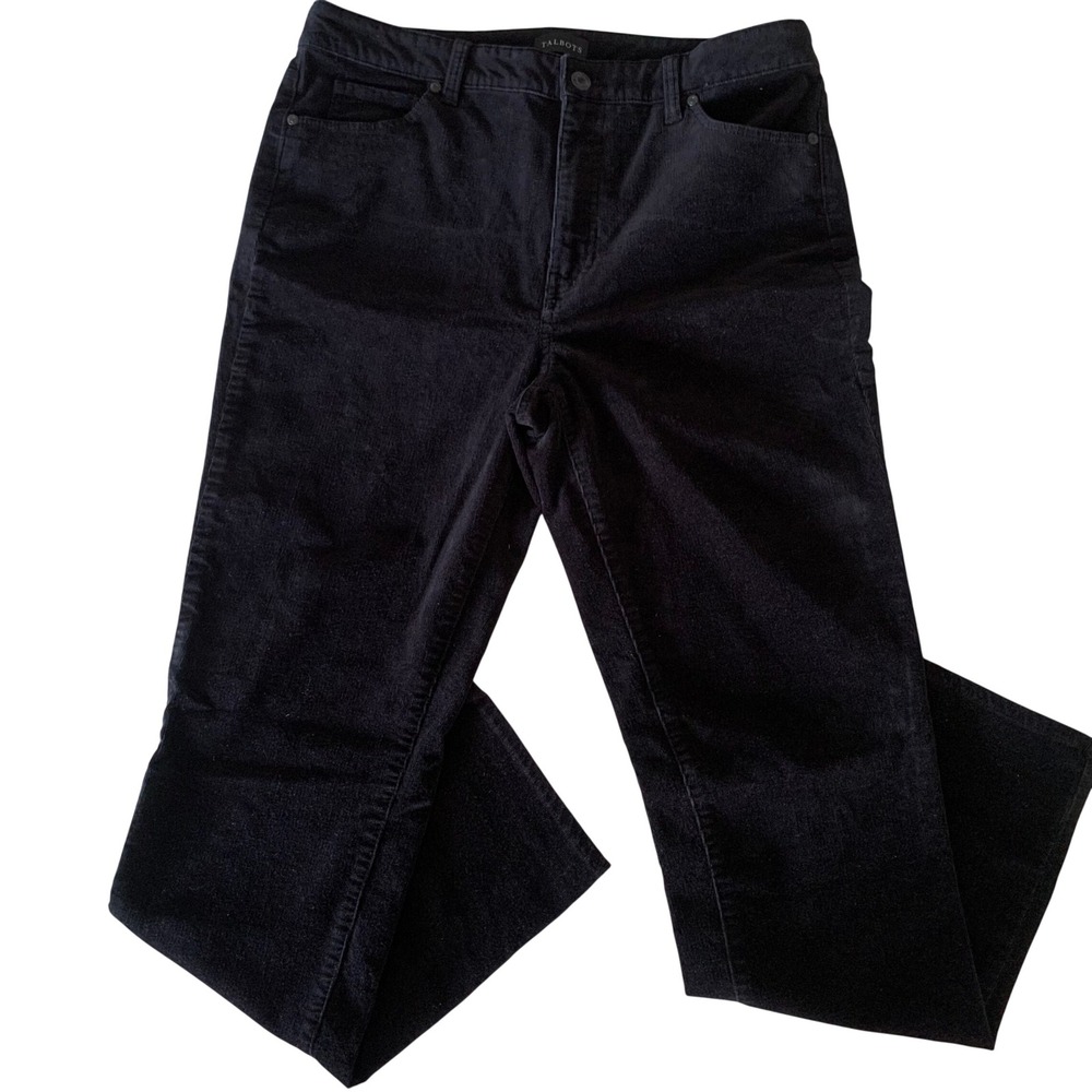 Talbots Black Corduroy Straight Leg Pants Womens Size 8 Cotton Stretch 5-Pocket‎